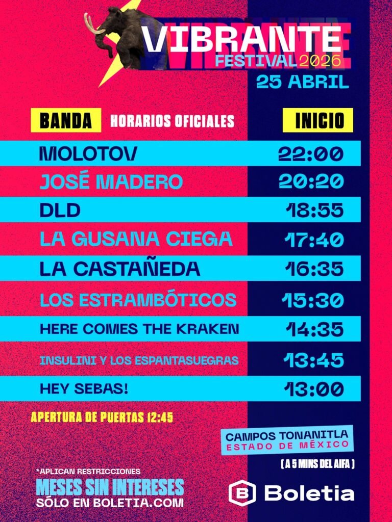 Horarios confirmados del Vibrante Festival / Créditos: Instagram Vibrante Festival.